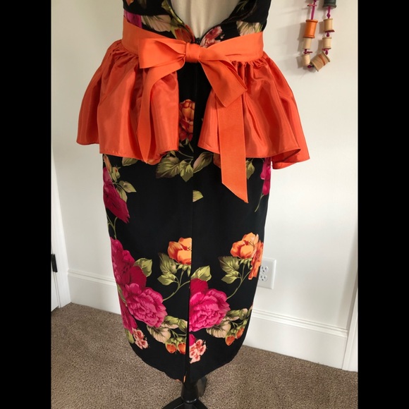 VTG 90's/50's Black bright lg. floral halter dress & Peplum apron size 4 petite - Picture 10 of 17